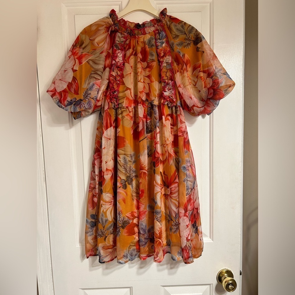 Entro floral dress, fall colors. Puff sleeves size small